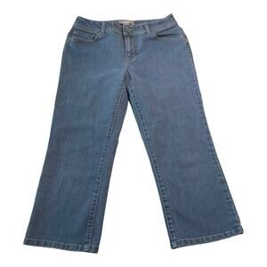 Chicos Womens Capri Denim Blue Jeans Studded Pockets Chicos Size 0 Regular Sz 4